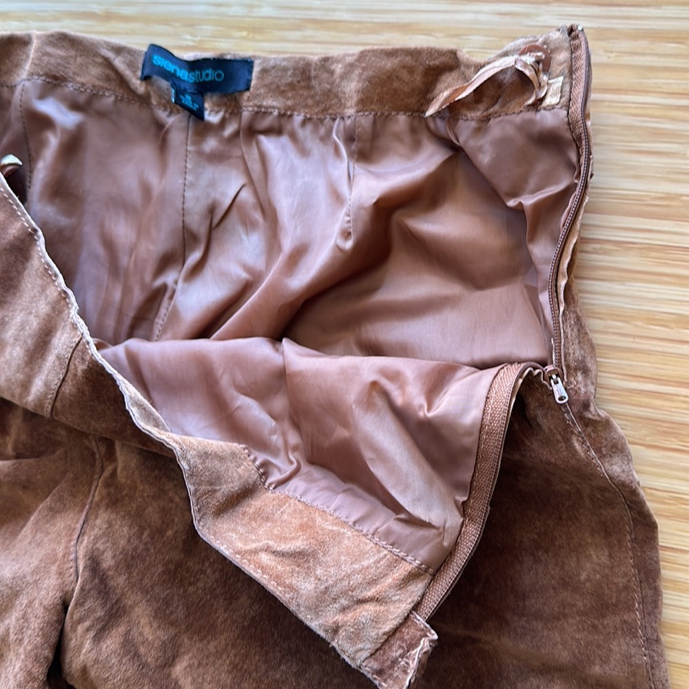 100% LEATHER brown suede women’s size 8 brown fully-lined pants - Picture 3 of 8